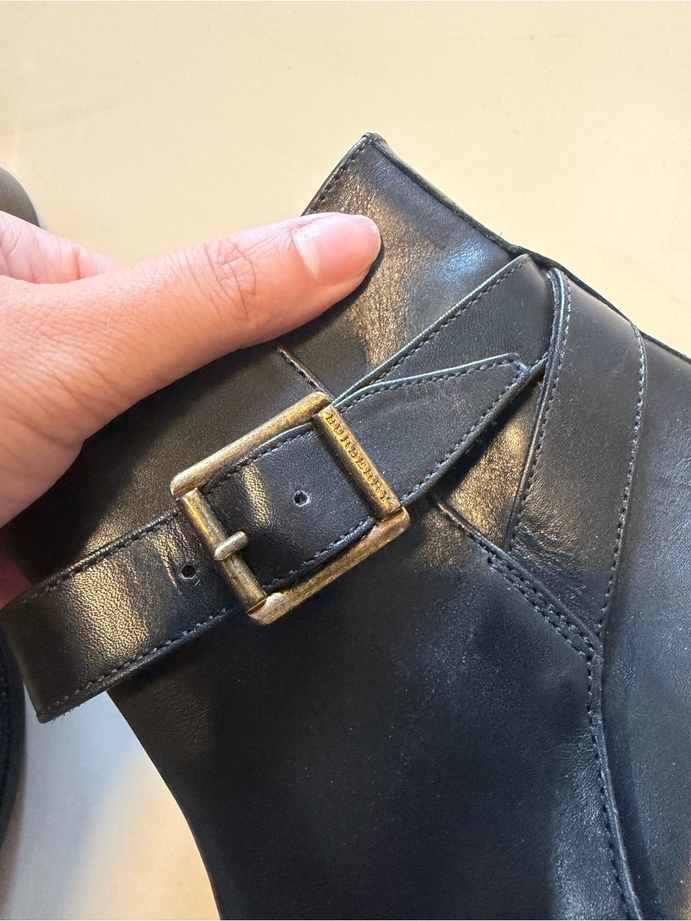 Burberry Black Leather Ankle Booties with Buckle Detail - Picture 4 of 10